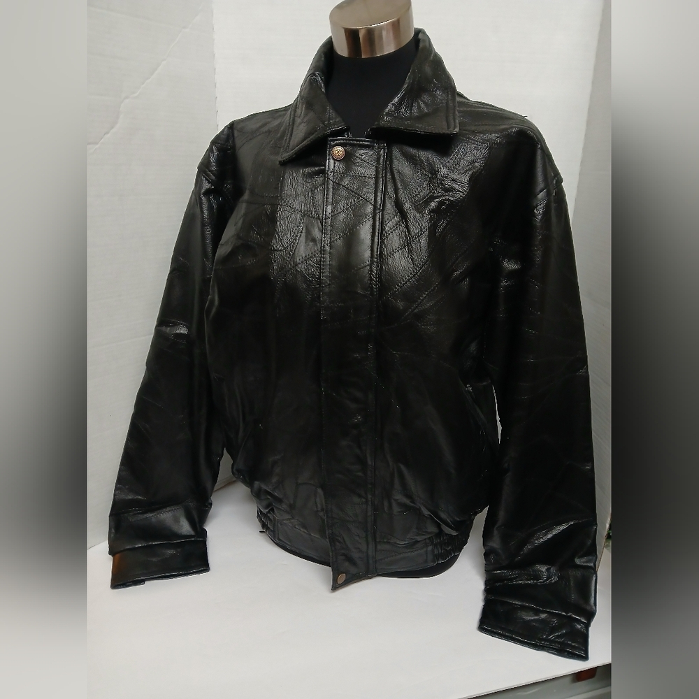 Vintage Cellini Leather Collection Patchwork Men's Black Mid-Waist  Jacket Sz-M